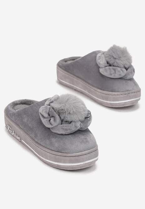 Szare Kapcie na Platformie z Pomponem Toro