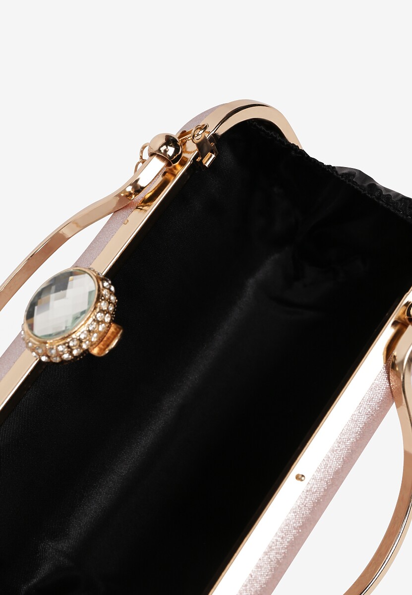 Szampańska Torebka Koktajlowa Zapinana na Zatrzask z Łańcuszkiem i Rączką Ozdobiona Cyrkoniami Carsea