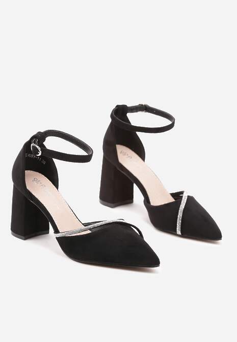 Czarne Czółenka Ozdobione Cyrkoniami Zapinane przy Kostce Klinoa