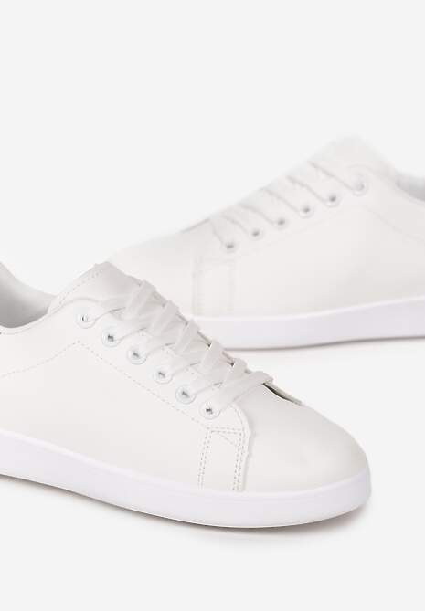 Biało-Czarne Sneakersy na Płaskiej Podeszwie z Ozdobną Wstawką i Sznurowaniem Neotine