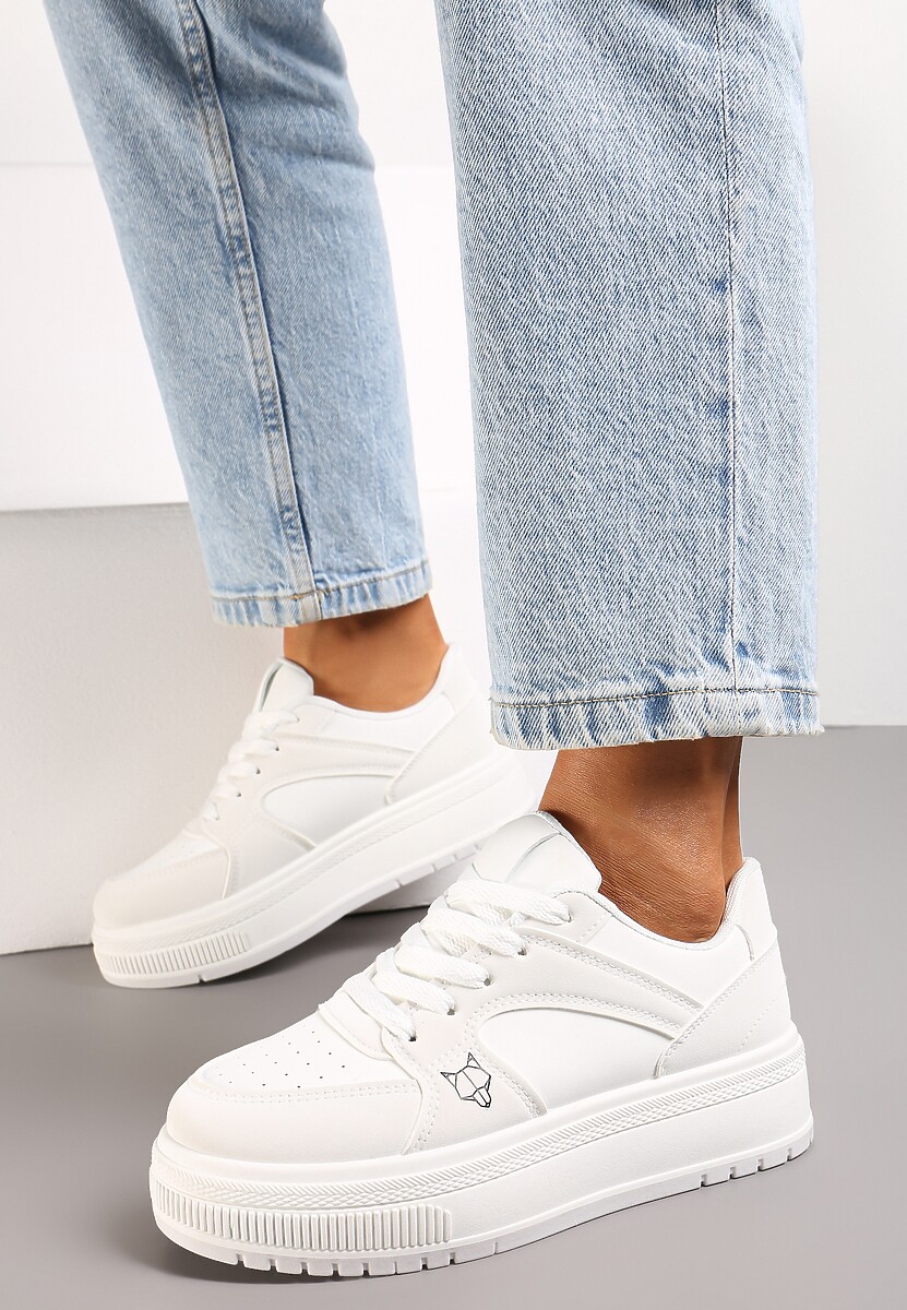 Białe Sneakersy przed Kostkę na Platformie Alsoma