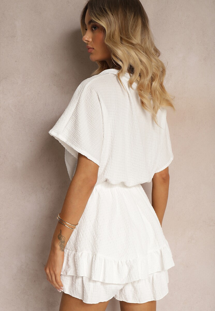 Biały Kombinezon z Gumką w Pasie o Dopasowanym Kroju Timarai