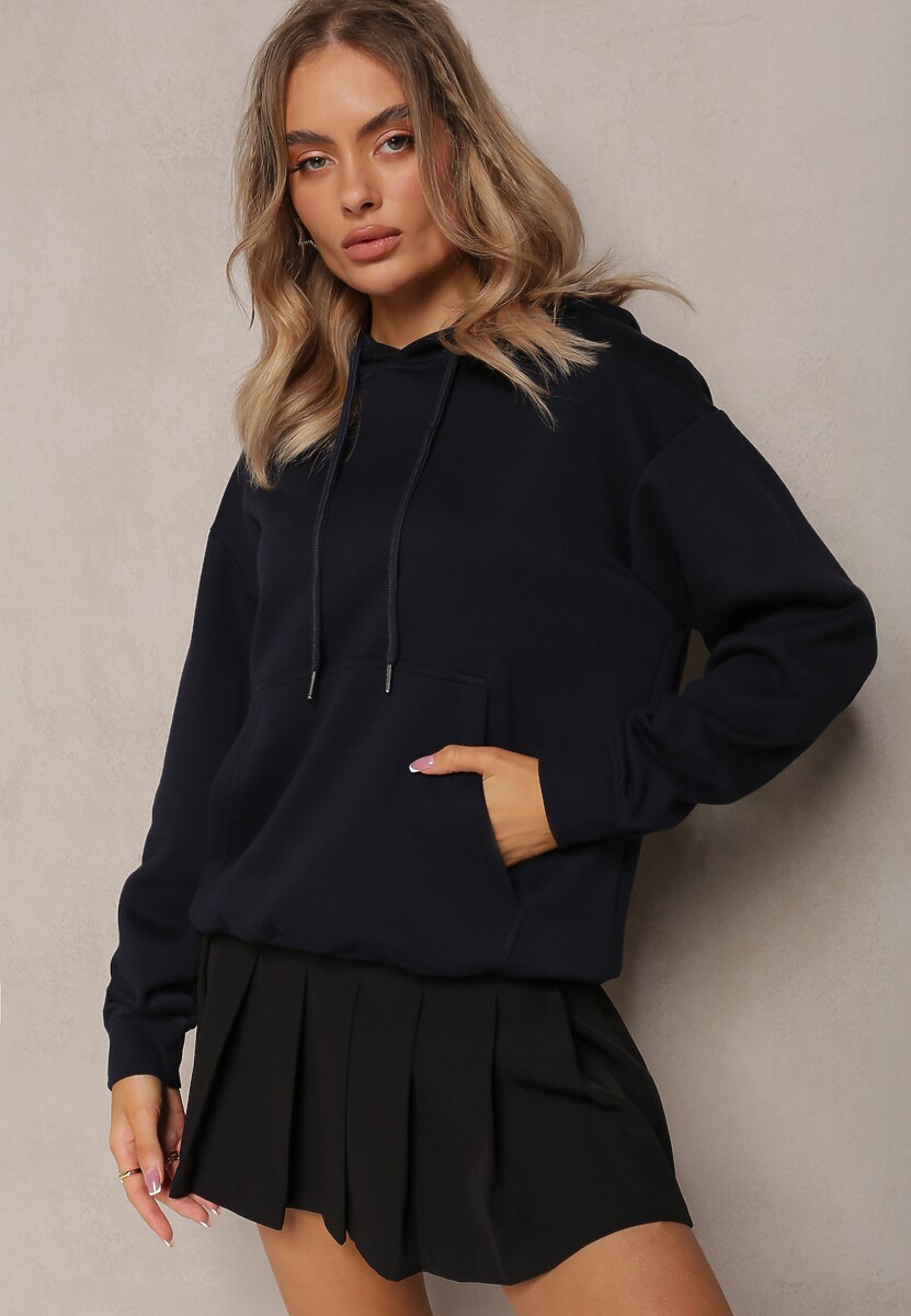 Granatowa Bluza o Fasonie Klasycznej Kangurki z Kapturem Lunamoon