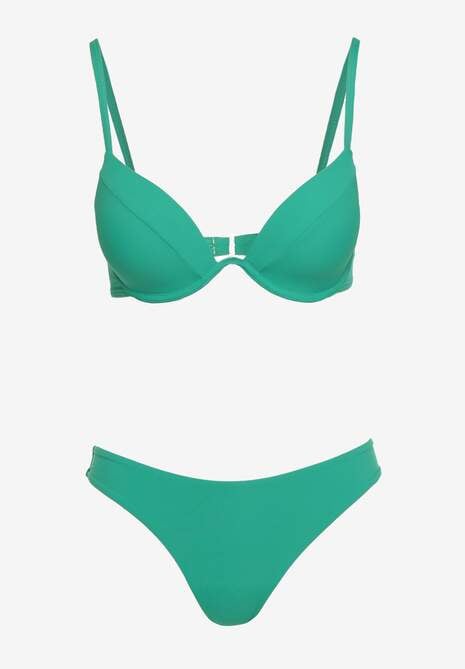 Zielone Bikini Usztywniany Biustonosz z Zapięciem z Tyłu i Majtkami Figami Ermarie