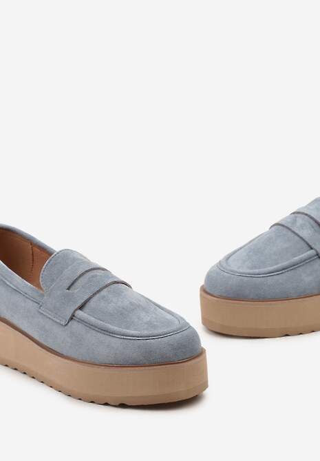 Niebieskie Półbuty w Stylu Mokasynów z Imitacji Zamszu na Platformie Vhisper