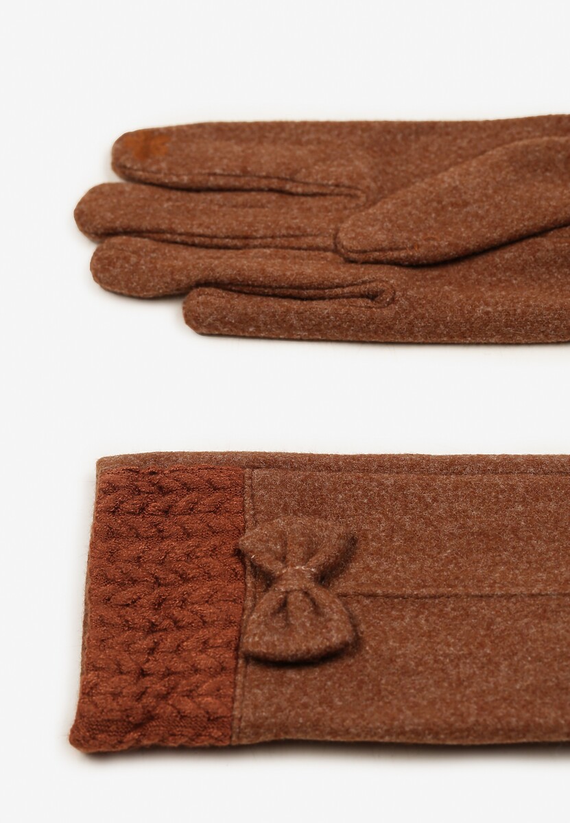 Brązowe Rękawiczki z Bawełną Ozdobione Kokardką Visemi