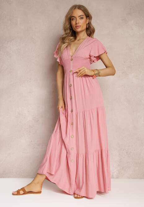 Jasnoróżowa Sukienka z Wiskozy Lobsy