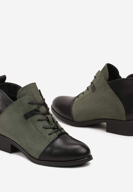 Zielone Sznurowane Botki na Płaskiej Podeszwie Ozdobione Rivianne