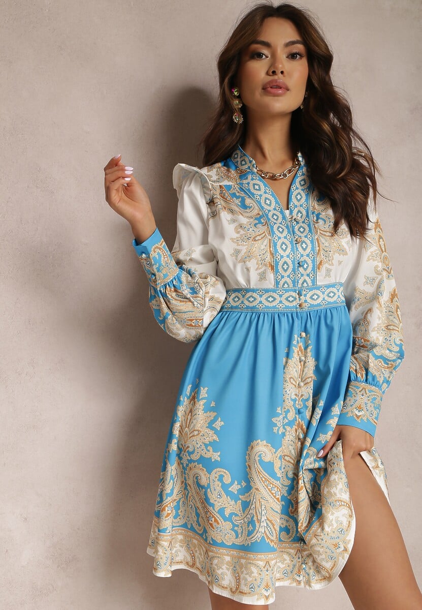 Biało-Niebieska Sukienka Basaste