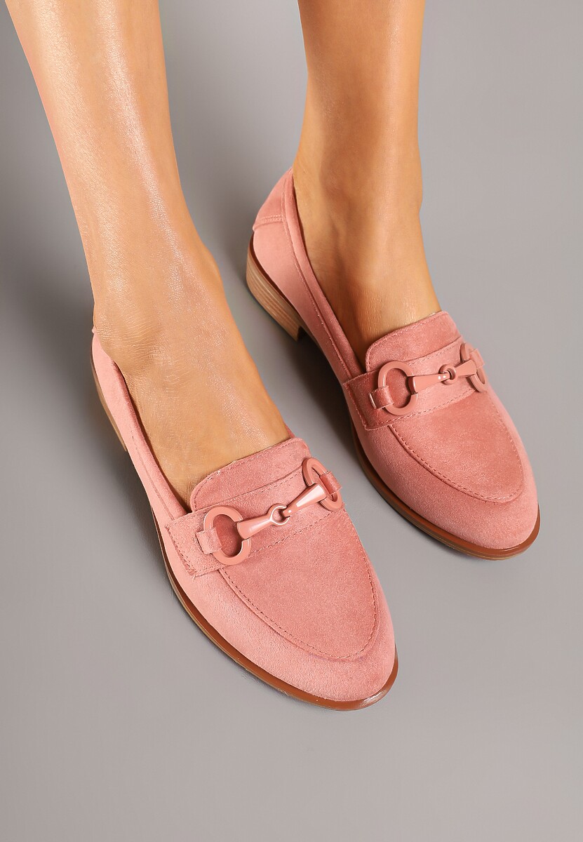 Różowe Mokasyny Vices z Wkładką ze Skóry Naturalnej Zdobione Łańcuszkiem Delariona