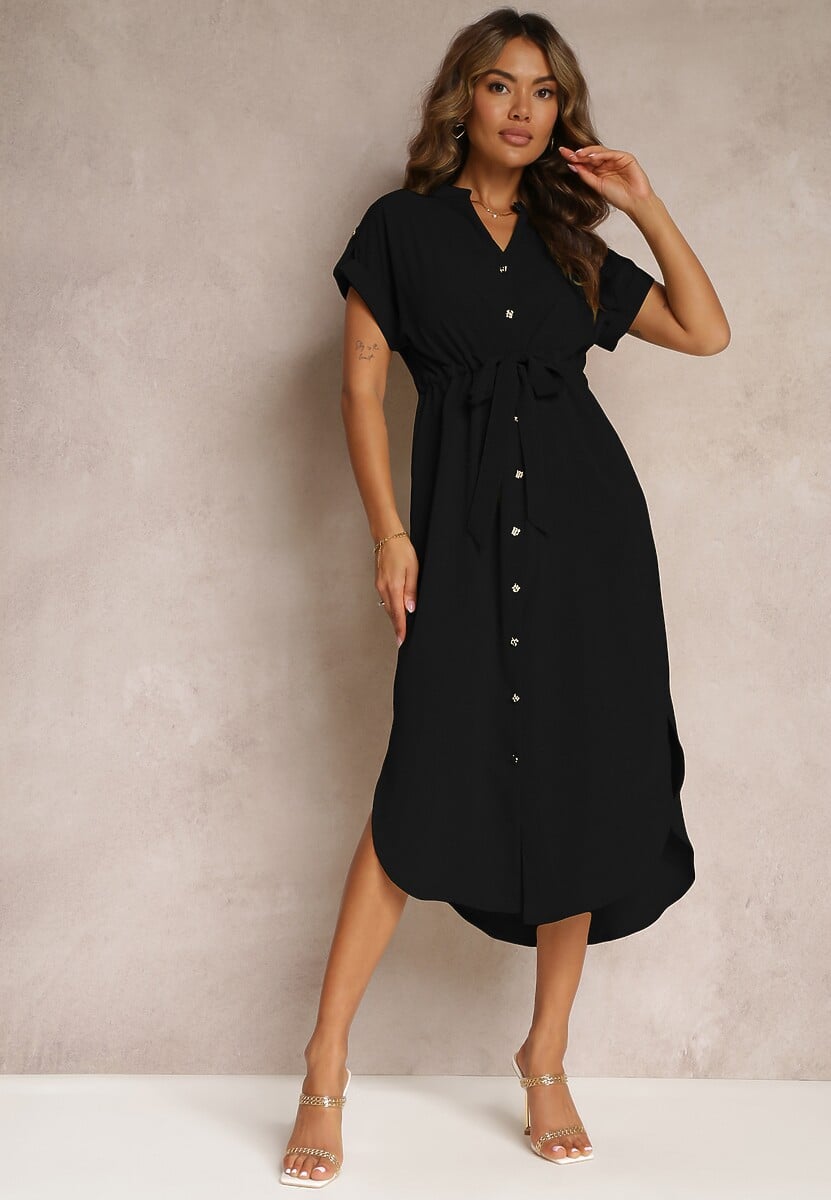 Niebieska Sukienka Koszulowa z Krótkim Rękawem Yasminine