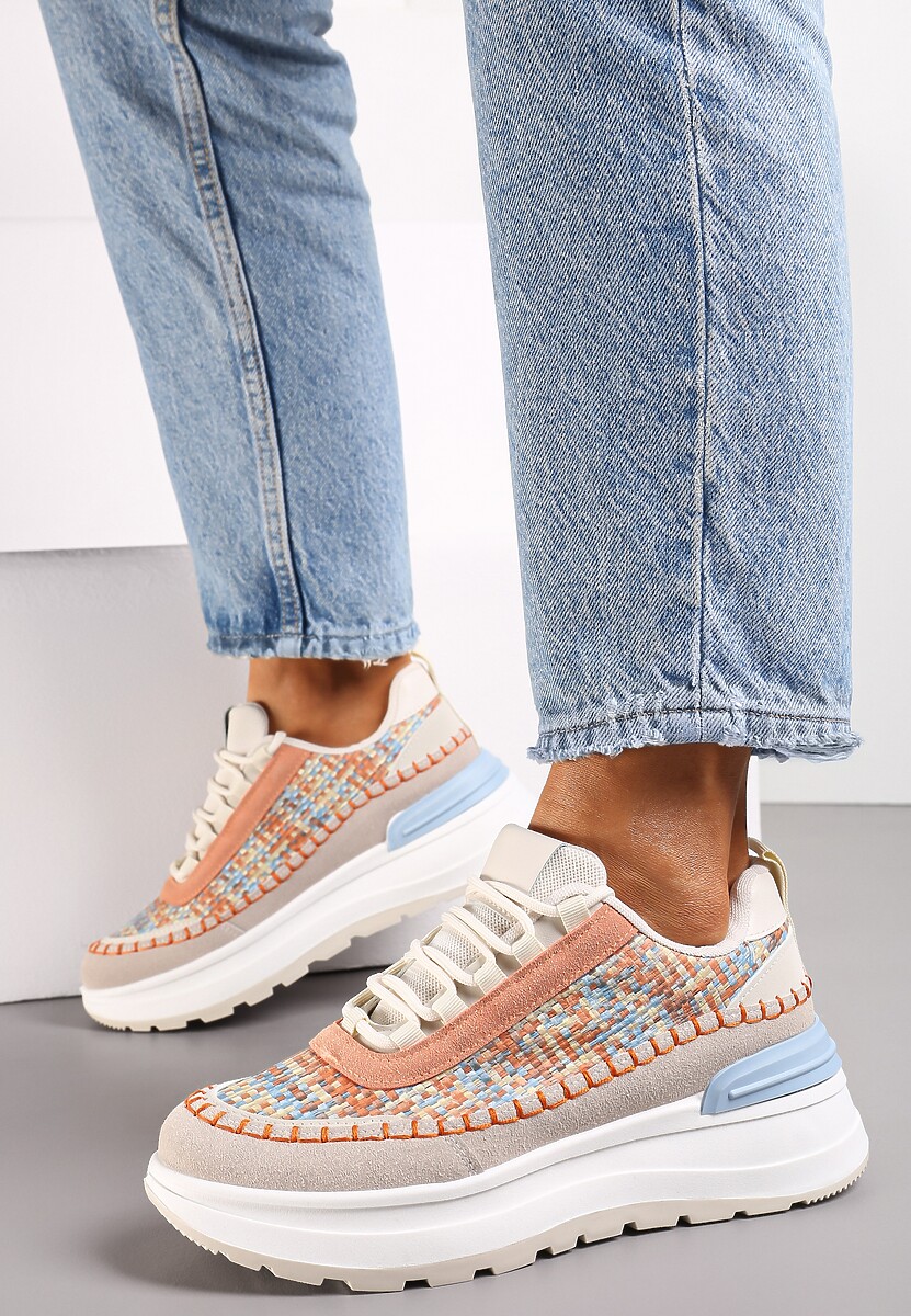 Pomarańczowe Sneakersy na Platformie Buffona