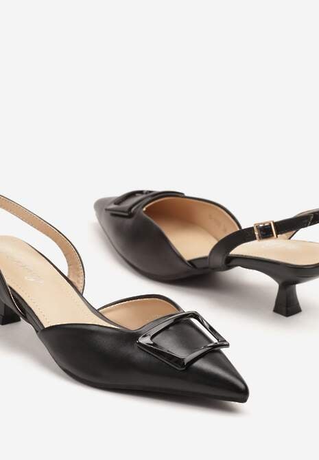 Czarne Eleganckie Sandały na Kaczuszce z Ozdobną Aplikacją Lavloti