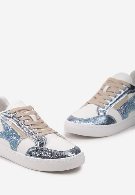 Niebieskie Sneakersy z Brokatowymi Wstawkami i Gwiazdką Reniva