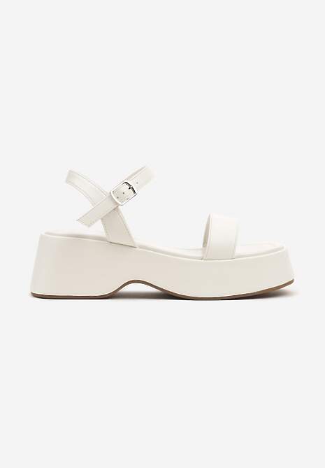 Białe Sandały Zapinane przy Kostce na Niskiej Platformie Tleiana