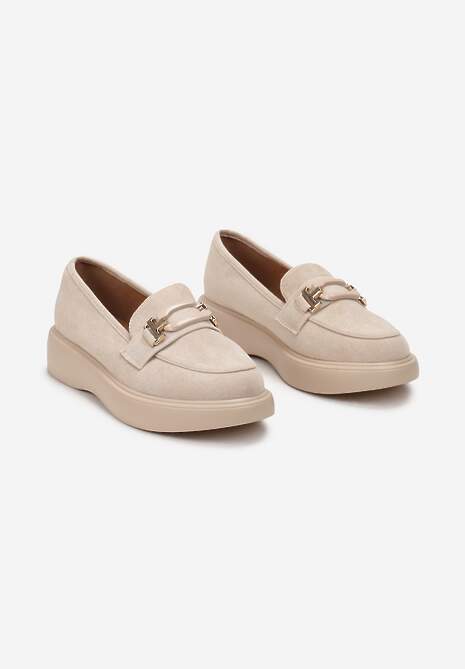 Beżowe Mokasyny na Grubej Podeszwie z Metalową Klamrą Olizunna