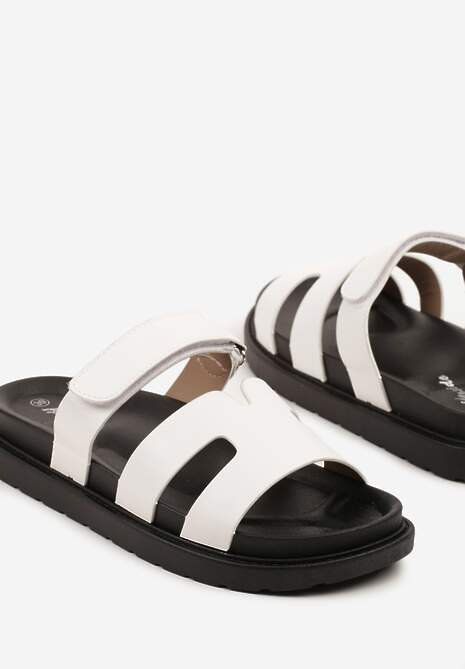 Białe Klapki z Ozdobnymi Wycięciami i Zapięciem na Rzep Redilara