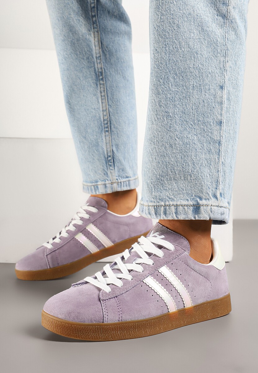 Fioletowe Sneakersy Tenisówki Ozdobione Paskami Nilavara