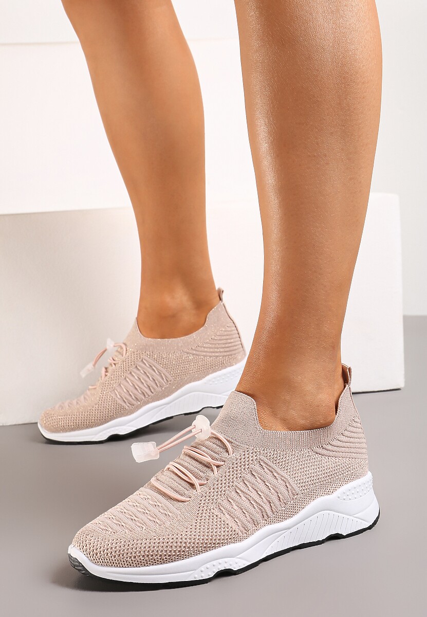 Jasnoniebieskie Buty Sportowe Ściągane Gumką Ozdobione Metaliczną Nicią Rianelle