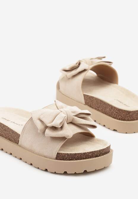 Beżowe Klapki z Ekozamszu z Ozdobną Kokardą Tenalia