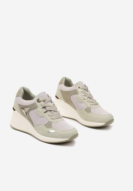 Jasnozielone Miejskie Sneakersy na Koturnie Cenerra