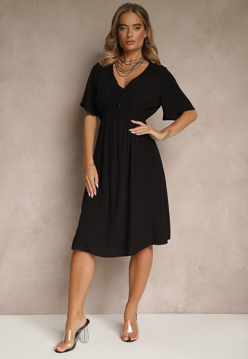 Ciemnobeżowa Rozkloszowana Sukienka z Bawełnianej Tkaniny Lirioneae