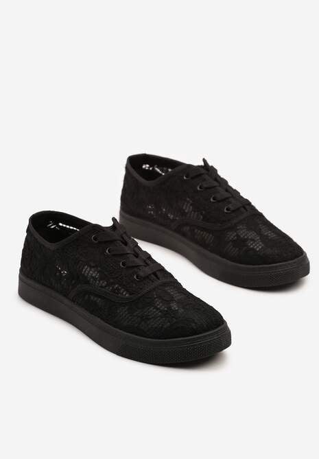 Czarne Tenisówki Ozdobione Koronką Orrisanne