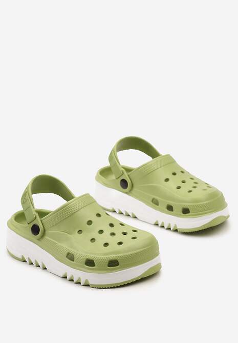 Jasnozielone Klapki Klapki na Grubej Podeszwie z Pianki Ozdobione Wycięciami Zoliana