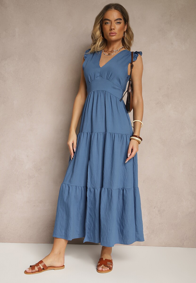 Różowa Sukienka z Wiskozy Ozdobiona Falbankami Sadovene