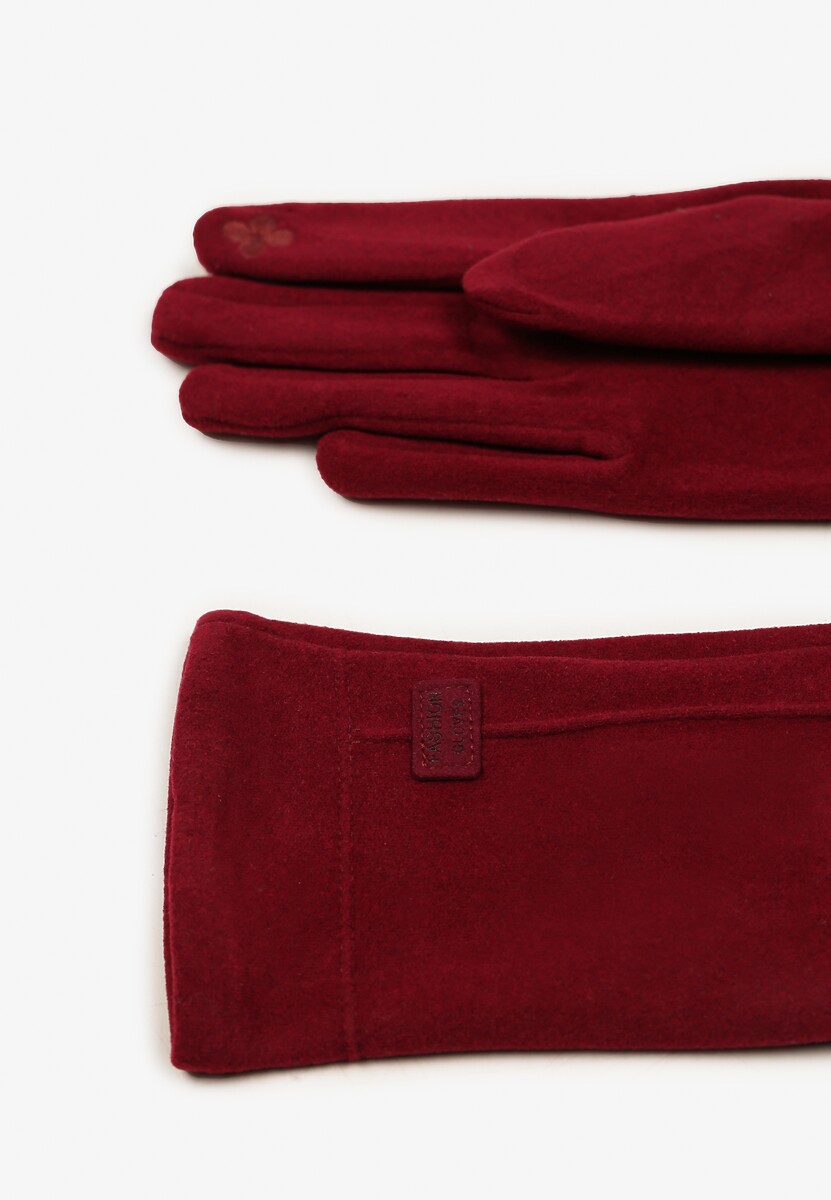 Bordowe Rękawiczki Zimowe z Bawełną Ozdobione Aplikacją Gralemi