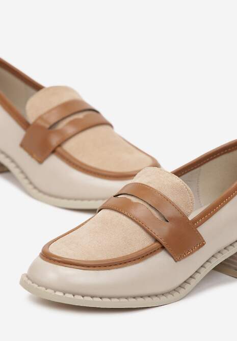 Beżowe Wsuwane Mokasyny z Płaskim Obcasem i Paskiem z Przodu Mauvela