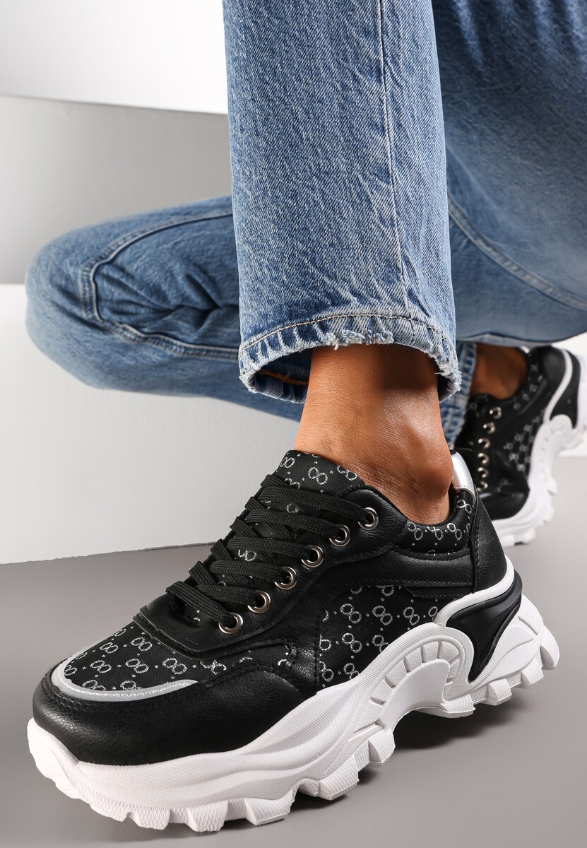 Białe Sneakersy z Metaliczną Nitką na Grubej Podeszwie Melimeda