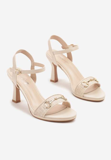 Beżowe Sandały na Szpilce z Metalową Klamrą Zdivira