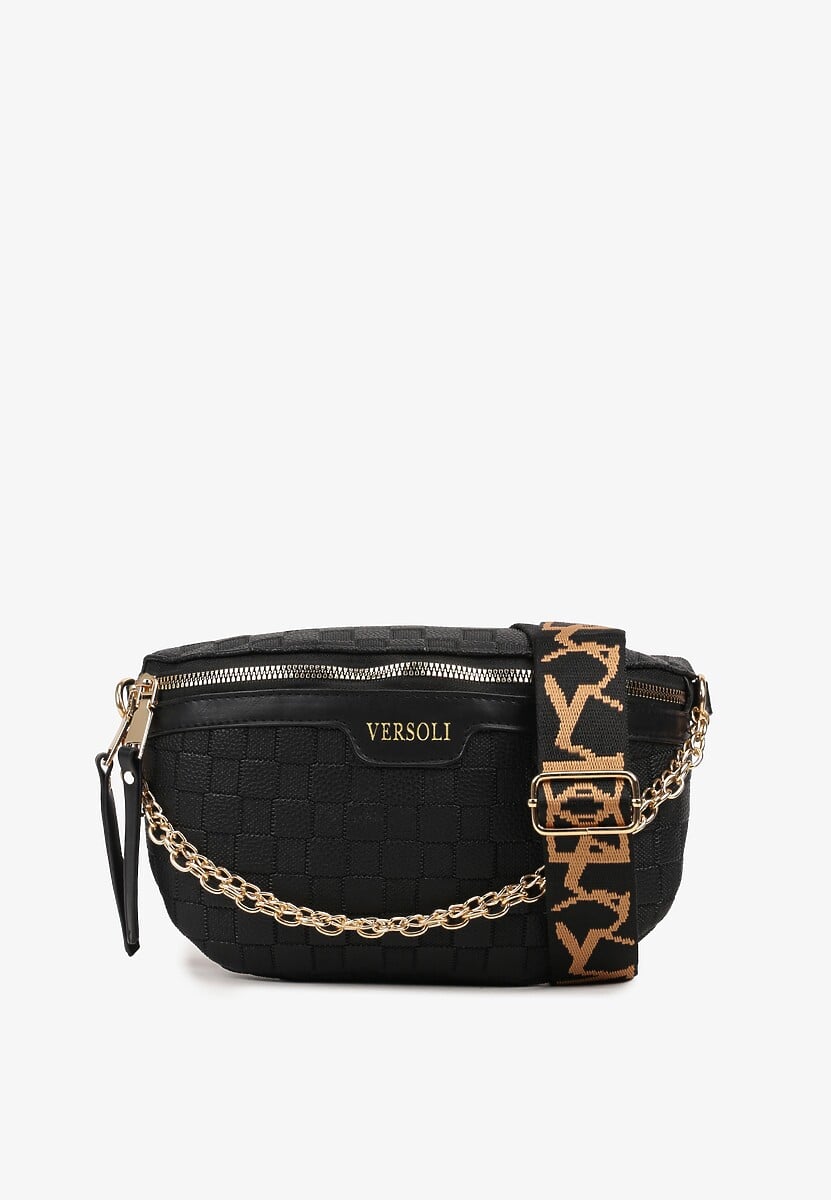 Biało-Beżowa Nerka z Ozdobnym Napisem Tłoczeniem i Łańcuszkiem Lioquella