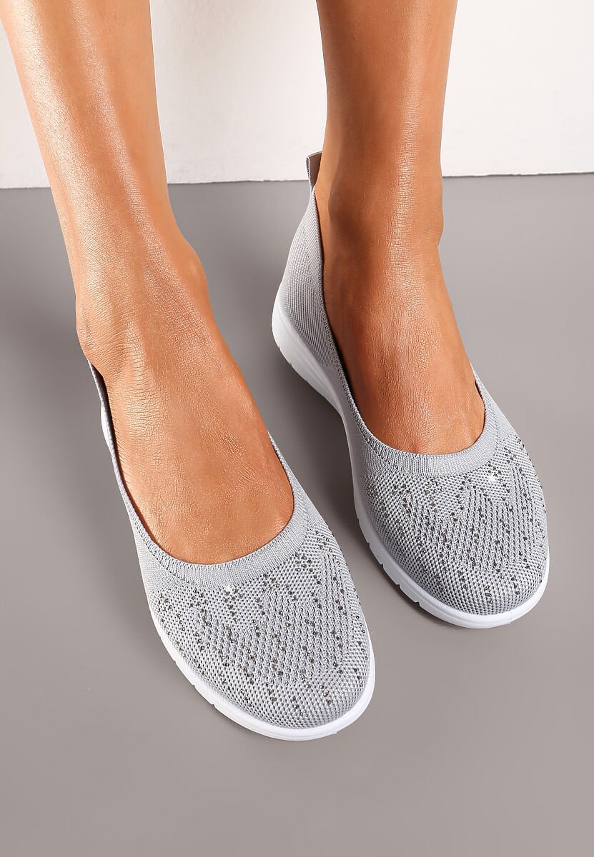 Szare Płaskie Tenisówki Zdobione Cyrkoniami Lomadia