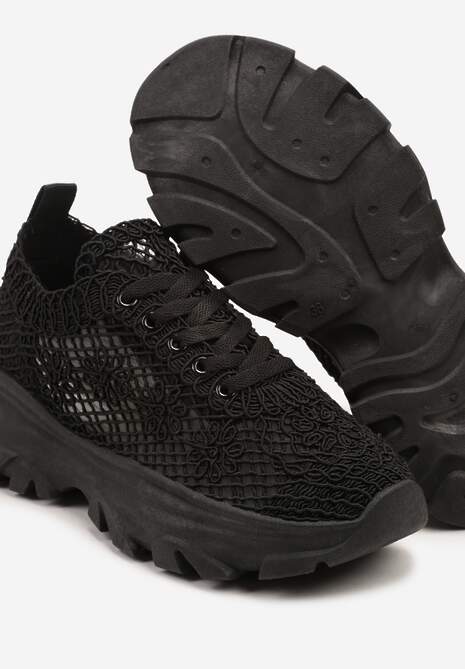 Czarne Sneakersy Ozdobione Siateczką Toliselle