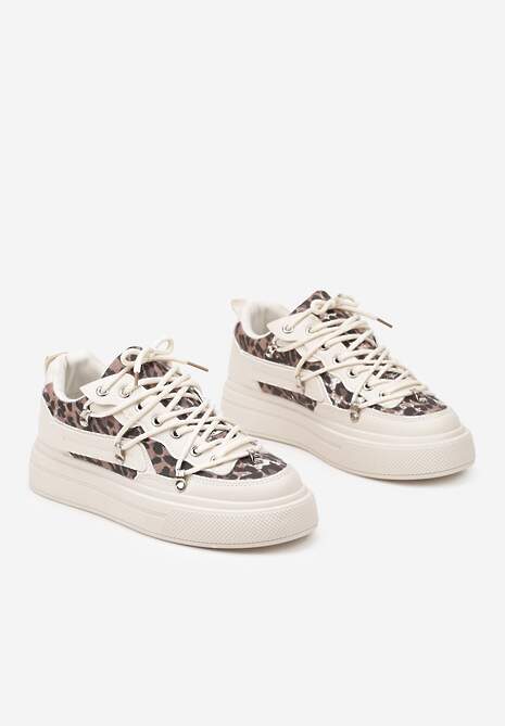 Beżowe Sneakersy ze Wzorem w Panterkę Doridi