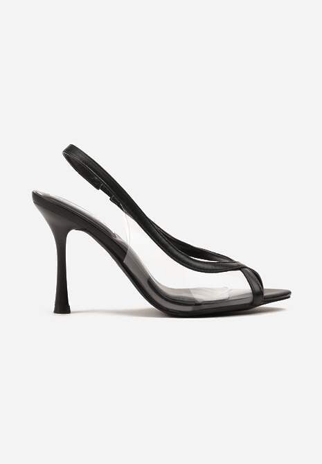 Czarne Transparentne Sandały na Szpilce Slingback z Noskiem Peep Toe Neothia