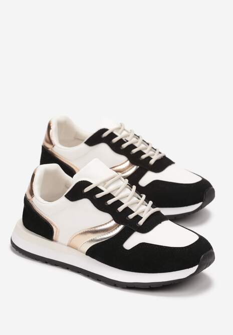 Biało Czarne Sneakersy Sznurowane przed Kostkę Mercells