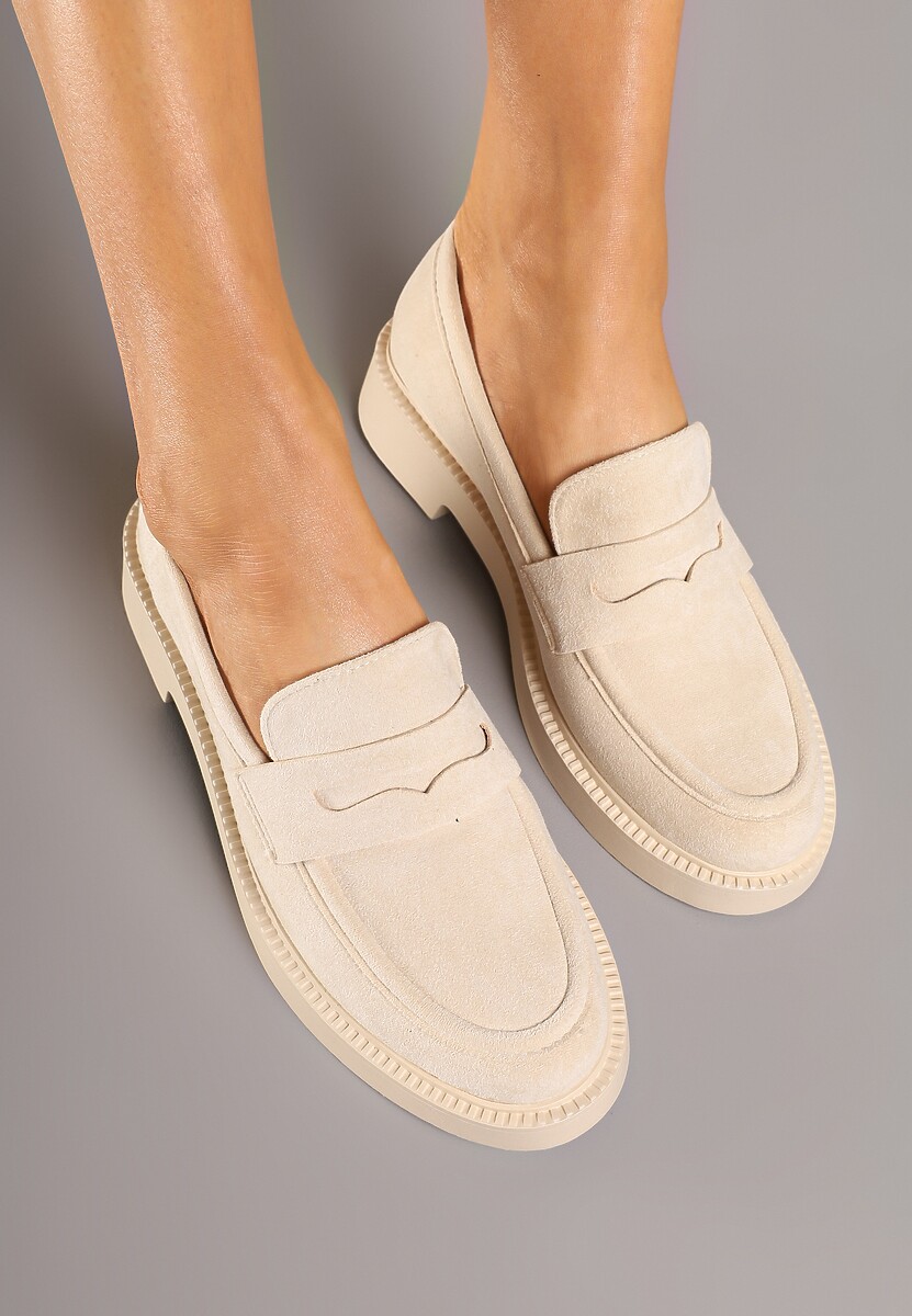 Beżowe Mokasyny Ozdobione z Przodu Paskiem Jelzivis