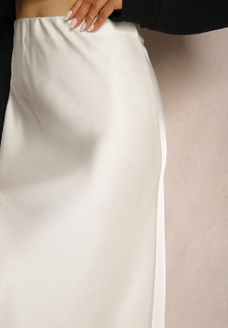 Jasnobeżowa Satynowa Spódnica Maxi High Waist Formia