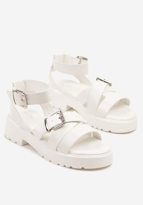 Białe Sandały Typu Gladiatorki ze Sprzączkami Ilimessa