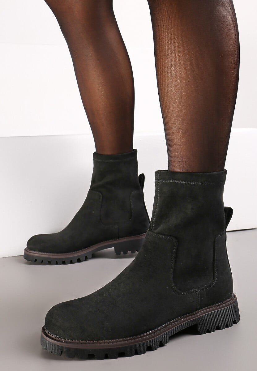 Czarne Botki za Kostkę z Imitacji Zamszu Silvano