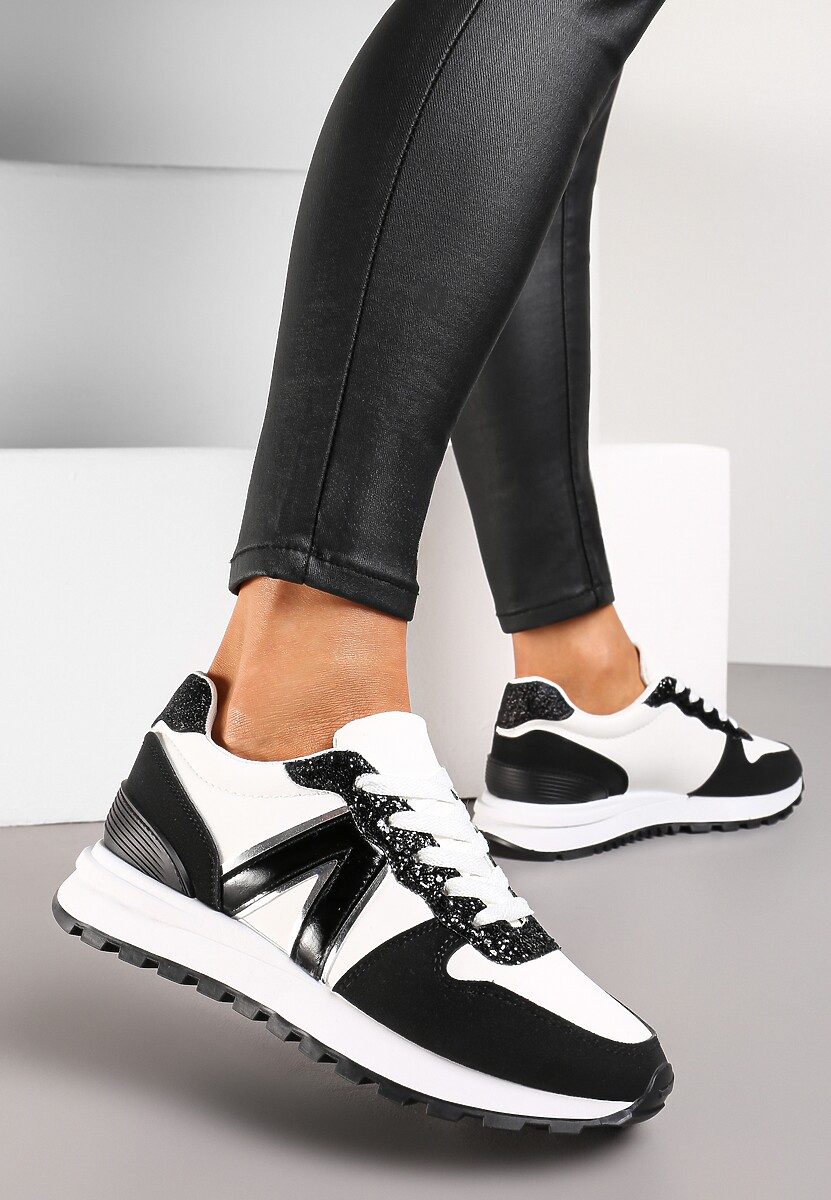 Białe Sneakersy z Brokatem przed Kostkę Skylara