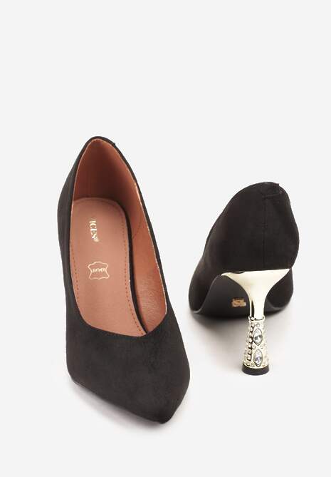 Czarne Szpilki Vices z Wkładką ze Skóry Naturalnej Ozdobione Cyrkoniami Gioriana