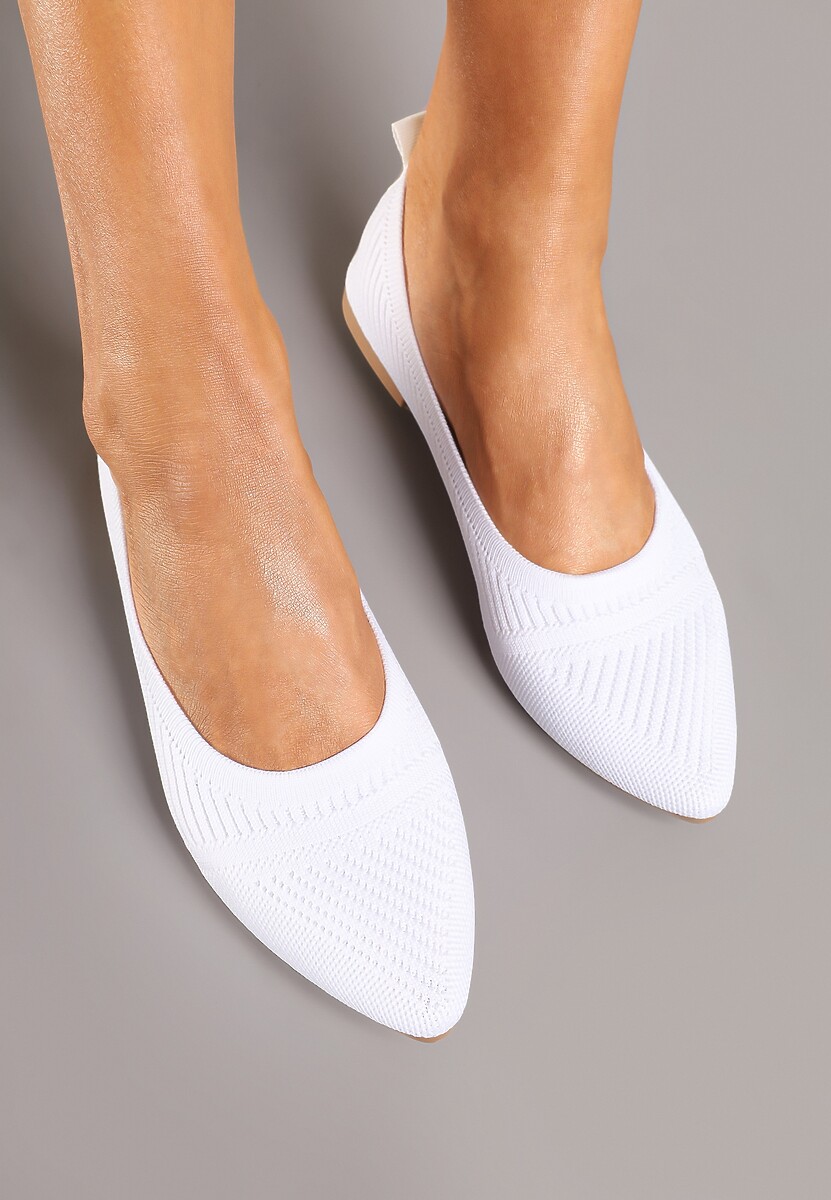Białe Tłoczone Balerinki z Wkładką ze Skóry Naturalnej Jalinori