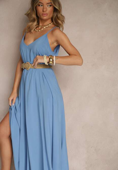 Niebieska Sukienka z Wiskozy Harmameia