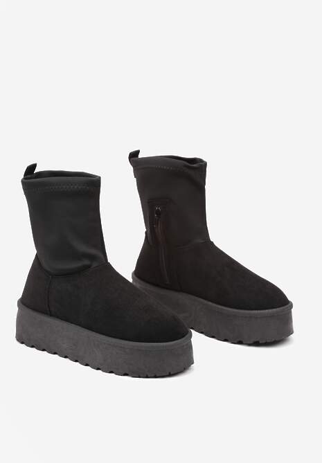 Czarne Śniegowce na Platformie z Elastyczną Cholewką Linnastra