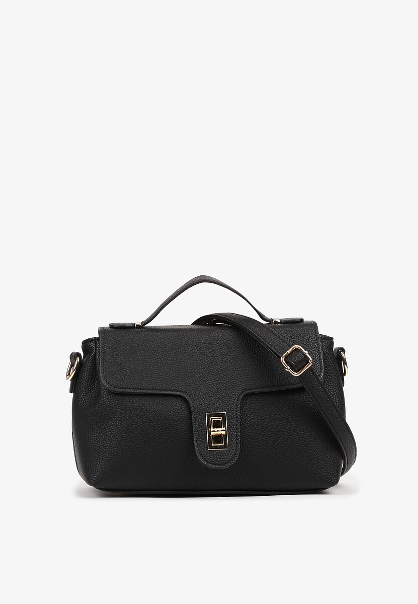 Czarna Torebka Listonoszka Ozdobiona Klapą Ponavia