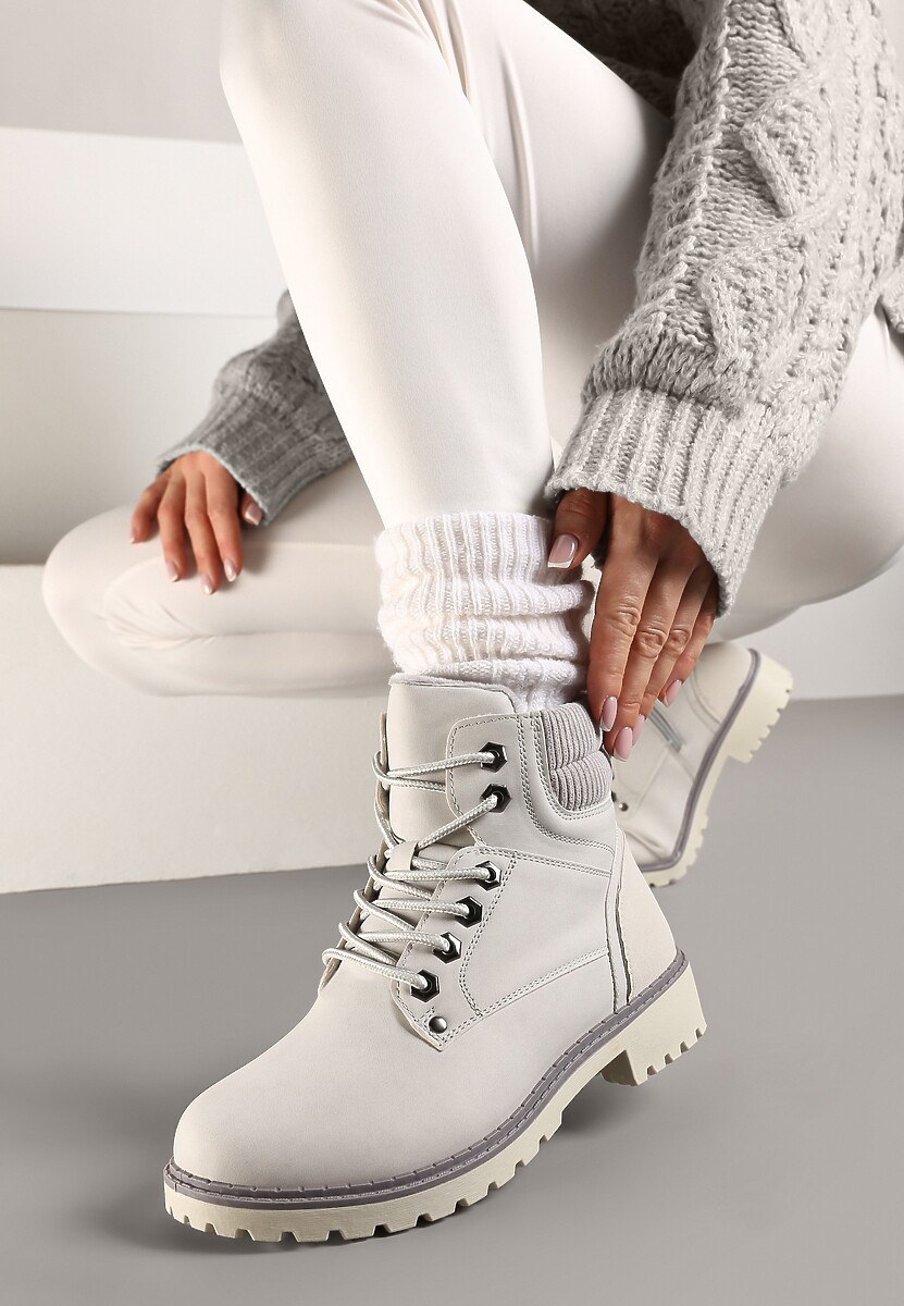 Brązowe Sznurowane Casualowe Traperki na Płaskiej Podeszwie Relobia